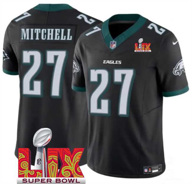 Men & Women & Youth Philadelphia Eagles #27 Quinyon Mitchell Black 2025 Super Bowl LIX Patch New F.U.S.E. Vapor Untouchable Limited Stitched Jersey